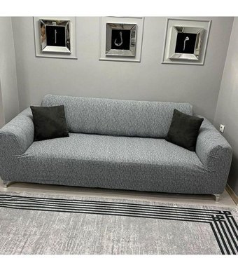 Btf Home Pamuklu - Polyester Likralı Jakarlı Süngersiz Armürlü Giydirmeli Lastikli Gri Üçlü Koltuk Örtüsü 180x230 cm