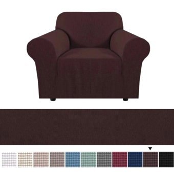 Sabire Home Pamuklu - Polyester Likralı Jakarlı Süngerli Geometrik Desenli Giydirmeli Su Geçirmez Kahverengi Tekli Koltuk Örtüsü 90x70 cm