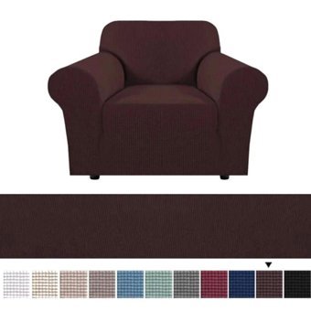 Sabire Home Pamuklu - Polyester Likralı Jakarlı Süngerli Geometrik Desenli Giydirmeli Su Geçirmez Kahverengi Tekli Koltuk Örtüsü 90x70 cm