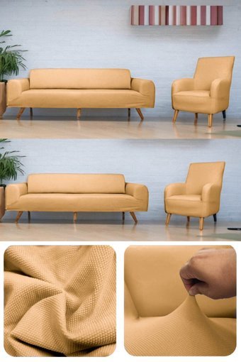Riseler Home Polyester Likralı Jakarlı Süngersiz Petek Desenli Giydirmeli Sarı Üçlü Koltuk Örtüsü 180x240 cm