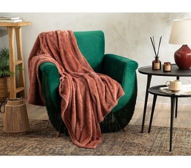 English Home Arancia Polyester Pofuduk Süngersiz Armürlü Kaymaz Gül Kurusu Tekli Koltuk Örtüsü 130x170 cm