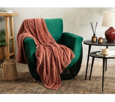 English Home Arancia Polyester Pofuduk Süngersiz Armürlü Kaymaz Gül Kurusu Tekli Koltuk Örtüsü 130x170 cm