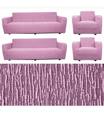 Beren Madencilik Pamuklu - Polyester Jakarlı Süngersiz Çizgili Giydirmeli Lastikli Pembe Dörtlü Koltuk Örtüsü 180x220 cm