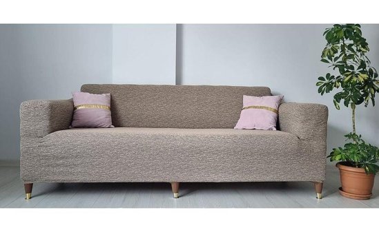 Güzelevim Polyester Jakarlı Süngersiz Kırçıllı Giydirmeli Kahverengi İkili Koltuk Örtüsü 180x230 cm