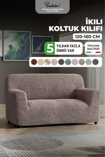 Paulato Mikrofiber Likralı Jakarlı Süngersiz Çizgili Giydirmeli Kahverengi İkili Koltuk Örtüsü 100x160 cm