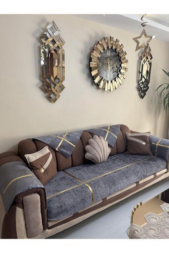 Tekstilsa Kadife Polar Varaklı Süngersiz Gri İkili Koltuk Örtüsü 200x70 cm