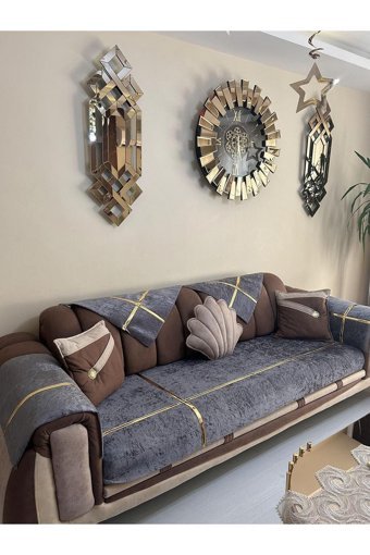 Tekstilsa Kadife Polar Varaklı Süngersiz Gri İkili Koltuk Örtüsü 200x70 cm