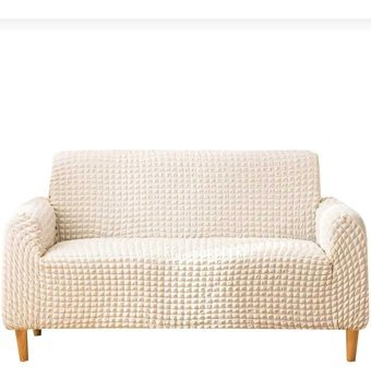 Akbu Pamuklu - Polyester Bürümcük Süngersiz Giydirmeli Lastikli Bej Tekli Koltuk Örtüsü 180x230 cm