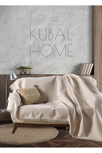 Kubal Home Bella Pamuklu Püsküllü Süngersiz Çizgili Pembe Tekli Koltuk Örtüsü 170x220 cm