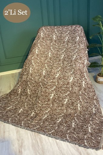 Lemonjure Pamuklu Saçaklı Süngersiz Çizgili Haki Tekli Koltuk Örtüsü 170x220 cm