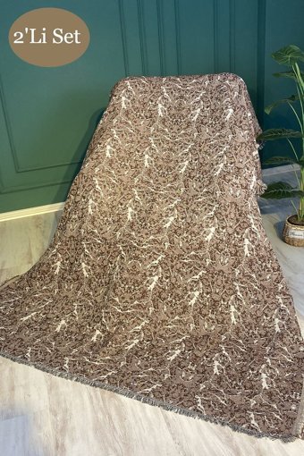 Lemonjure Pamuklu Saçaklı Süngersiz Çizgili Haki Tekli Koltuk Örtüsü 170x220 cm