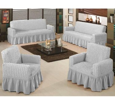 Bright Home Polyester Bürümcük Fırfırlı Süngersiz Petek Desenli Giydirmeli Lastikli Gri Dörtlü Koltuk Örtüsü 180x230 cm