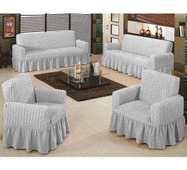 Bright Home Polyester Bürümcük Fırfırlı Süngersiz Petek Desenli Giydirmeli Lastikli Gri Dörtlü Koltuk Örtüsü 180x230 cm