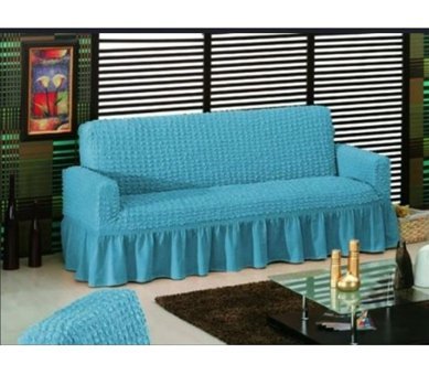 Uy Style Tekstil Polyester Bürümcük-Likralı Drapeli Süngerli Düz Giydirmeli Turkuaz Tekli Koltuk Örtüsü 180x230 cm