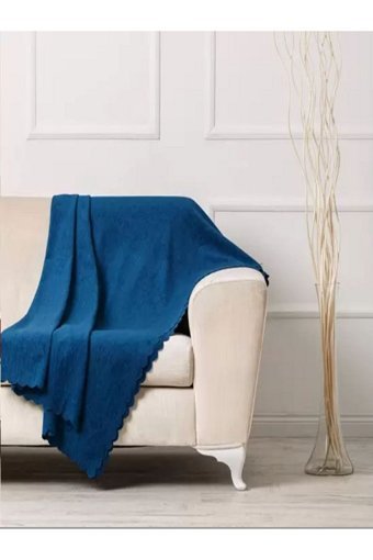 Önfem Home Collection Şönil Tay Tüyü Jakarlı Süngersiz Çizgili Mavi Tekli Koltuk Örtüsü 175x215 cm