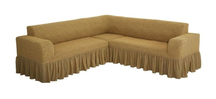 Faprikadan Pamuklu - Polyester Fırfırlı Süngersiz Düz Giydirmeli Sarı L Koltuk Koltuk Örtüsü 290x170 cm
