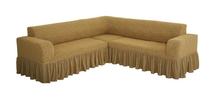 Faprikadan Pamuklu - Polyester Fırfırlı Süngersiz Düz Giydirmeli Sarı L Koltuk Koltuk Örtüsü 290x170 cm
