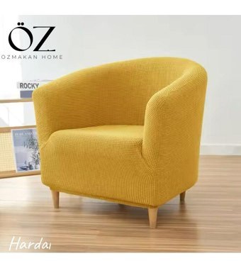 Özmakan Pamuklu - Polyester Likralı Jakarlı Süngersiz Petek Desenli Giydirmeli Sarı Tekli Koltuk Örtüsü 46x74 cm