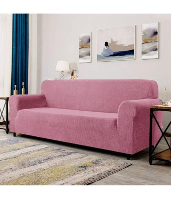 Tuchmall Pamuklu - Polyester Bürümcük-Likralı Süngerli Geometrik Desenli Giydirmeli Pembe Tekli Koltuk Örtüsü 180x230 cm