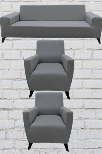 Şahane Ev Mikro Polyester Likralı Jakarlı Süngersiz Düz Giydirmeli Lastikli Gri Üçlü Koltuk Örtüsü 38x46 cm