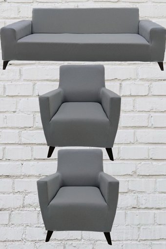 Şahane Ev Mikro Polyester Likralı Jakarlı Süngersiz Düz Giydirmeli Lastikli Gri Üçlü Koltuk Örtüsü 38x46 cm