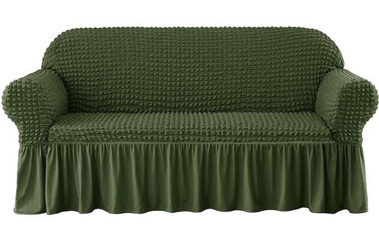 Elgeyar Pamuklu - Polyester Bürümcük Jakarlı Süngersiz Armürlü Giydirmeli Yeşil Üçlü Koltuk Örtüsü 183x230 cm