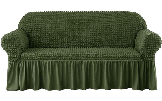 Elgeyar Pamuklu - Polyester Bürümcük Jakarlı Süngersiz Armürlü Giydirmeli Yeşil Üçlü Koltuk Örtüsü 183x230 cm