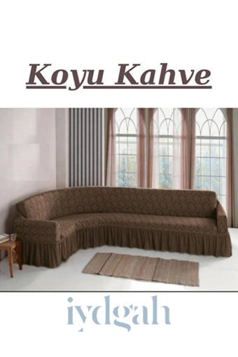 Iydgah Likralı Jakarlı Süngersiz Damask Desenli Giydirmeli Bordo L Koltuk Koltuk Örtüsü 400x550 cm