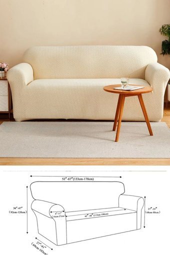 Uzhanem Pamuklu - Polyester Likralı Süngerli Geometrik Desenli Giydirmeli Bej Tekli Koltuk Örtüsü 150x170 cm