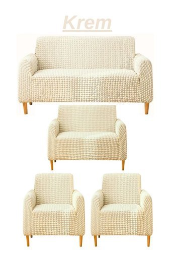 Ensari Karaoğlu Pamuklu - Polyester Bürümcük Jakarlı Süngersiz Armürlü Giydirmeli Bej Yedili Koltuk Örtüsü 180x230 cm