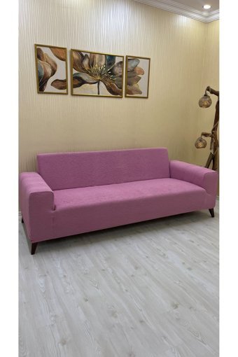 Afd Collection Süngersiz Giydirmeli Lastikli Pembe Üçlü Koltuk Örtüsü 60x190 cm