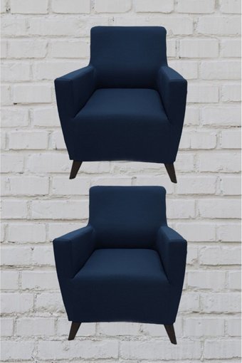Şahane Ev Mikro Polyester Likralı Jakarlı Süngersiz Düz Giydirmeli Lastikli Mavi Tekli Koltuk Örtüsü 38x46 cm