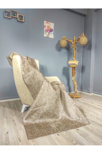 Selçuklu Tekstil Kadife Polar Pofuduk Süngerli Çizgili Kahverengi Üçlü Koltuk Örtüsü 170x210 cm