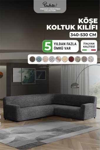 Paulato Mikrofiber Likralı Jakarlı Süngersiz Çizgili Giydirmeli Antrasit Dörtlü Koltuk Örtüsü 300x550 cm