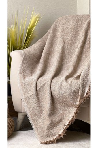 Evimebu Pamuklu Kanvas Saçaklı Süngersiz Armürlü Bej Tekli Koltuk Örtüsü 170x210 cm