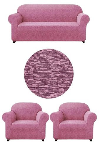 Uytm Likralı Jakarlı Süngerli Çizgili Giydirmeli Pembe Üçlü Koltuk Örtüsü 180x230 cm