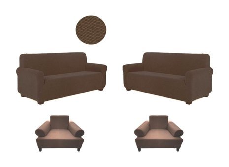 Uygar Home Pamuklu - Polyester Likralı Süngerli Düz Giydirmeli Kahverengi Dörtlü Koltuk Örtüsü