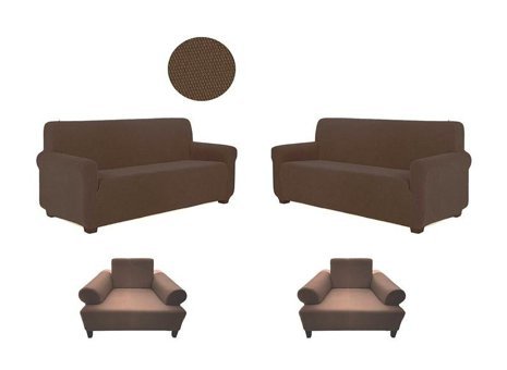 Uygar Home Pamuklu - Polyester Likralı Süngerli Düz Giydirmeli Kahverengi Dörtlü Koltuk Örtüsü
