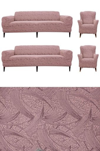 Heytgah Pamuklu Likralı Süngersiz Soyut Desenli Giydirmeli Pembe 3-3-1-1 Koltuk Örtüsü 230x180 cm