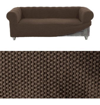 Bibaha Polyester Likralı Süngersiz Petek Desenli Giydirmeli Lastikli Kahverengi Tekli Koltuk Örtüsü 180x230 cm