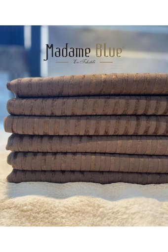 Madame Blue Kadife Süngerli Çizgili Kahverengi Tekli Koltuk Örtüsü 170x210 cm