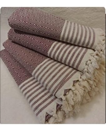 Peştemal Home Pamuklu Örgü Saçaklı Süngersiz Geometrik Desenli Kırmızı Üçlü Koltuk Örtüsü 220x180 cm