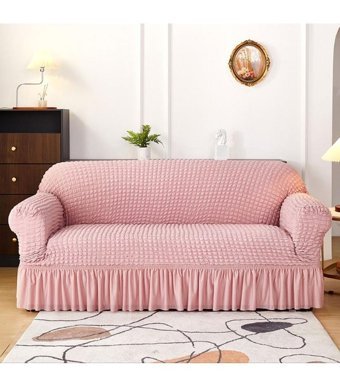 Uy Style Tekstil Polyester Bürümcük-Likralı Drapeli Süngerli Düz Giydirmeli Pembe Tekli Koltuk Örtüsü 180x230 cm