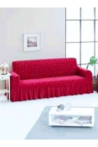 Consept Home Pamuklu - Polyester Likralı Jakarlı Süngersiz Giydirmeli Mor Üçlü Koltuk Örtüsü 85x213,5 cm