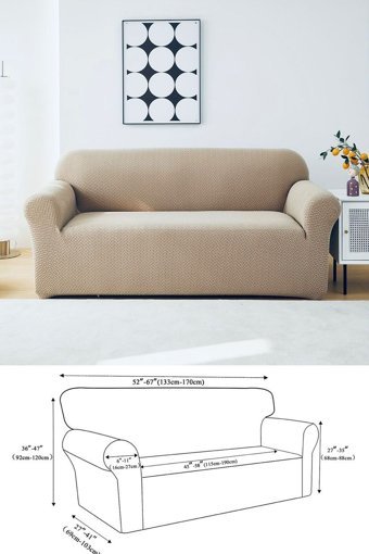 Uzhanem Pamuklu - Polyester Bürümcük-Likralı Süngerli Geometrik Desenli Giydirmeli Kahverengi Tekli Koltuk Örtüsü 150x170 cm