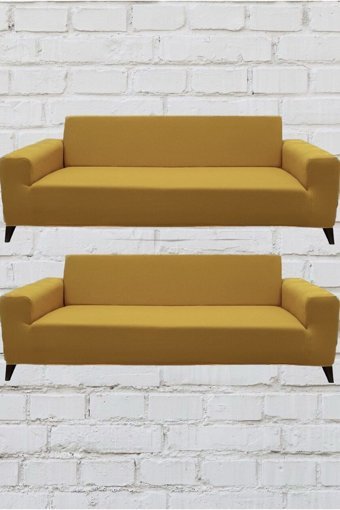 Şahane Ev Mikro Polyester Likralı Jakarlı Süngersiz Düz Giydirmeli Lastikli Hardal Üçlü Koltuk Örtüsü 51x42 cm