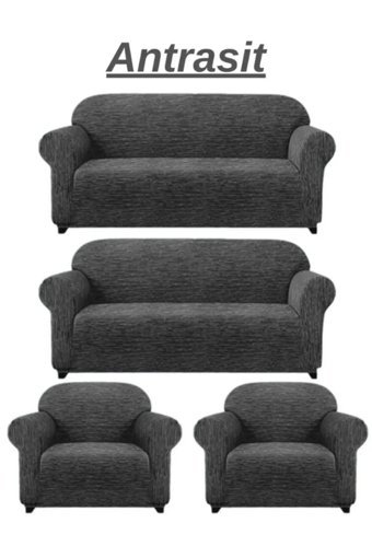 Furkanticaret Jakarlı Süngersiz Kırçıllı Giydirmeli Krem 3-3-1-1 Koltuk Örtüsü 180x230 cm
