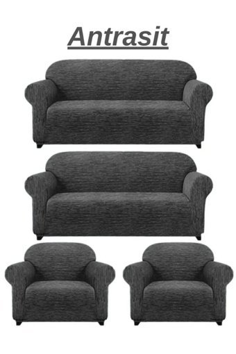 Furkanticaret Jakarlı Süngersiz Kırçıllı Giydirmeli Krem 3-3-1-1 Koltuk Örtüsü 180x230 cm