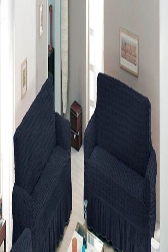 Bilgiçler Pamuklu - Polyester Bürümcük Fırfırlı Süngersiz Giydirmeli Lastikli Lacivert İkili Koltuk Örtüsü 110x210 cm