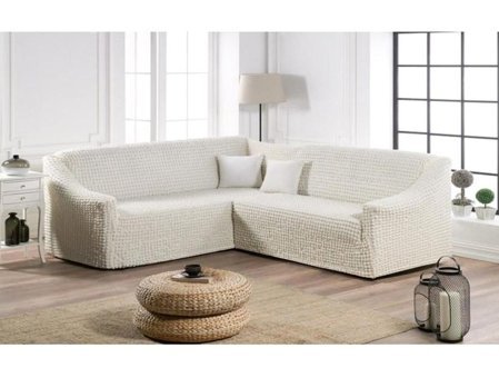 Elgeyar Pamuklu - Polyester Bürümcük Jakarlı Süngersiz Armürlü Giydirmeli Beyaz Dörtlü Koltuk Örtüsü 180x350 cm